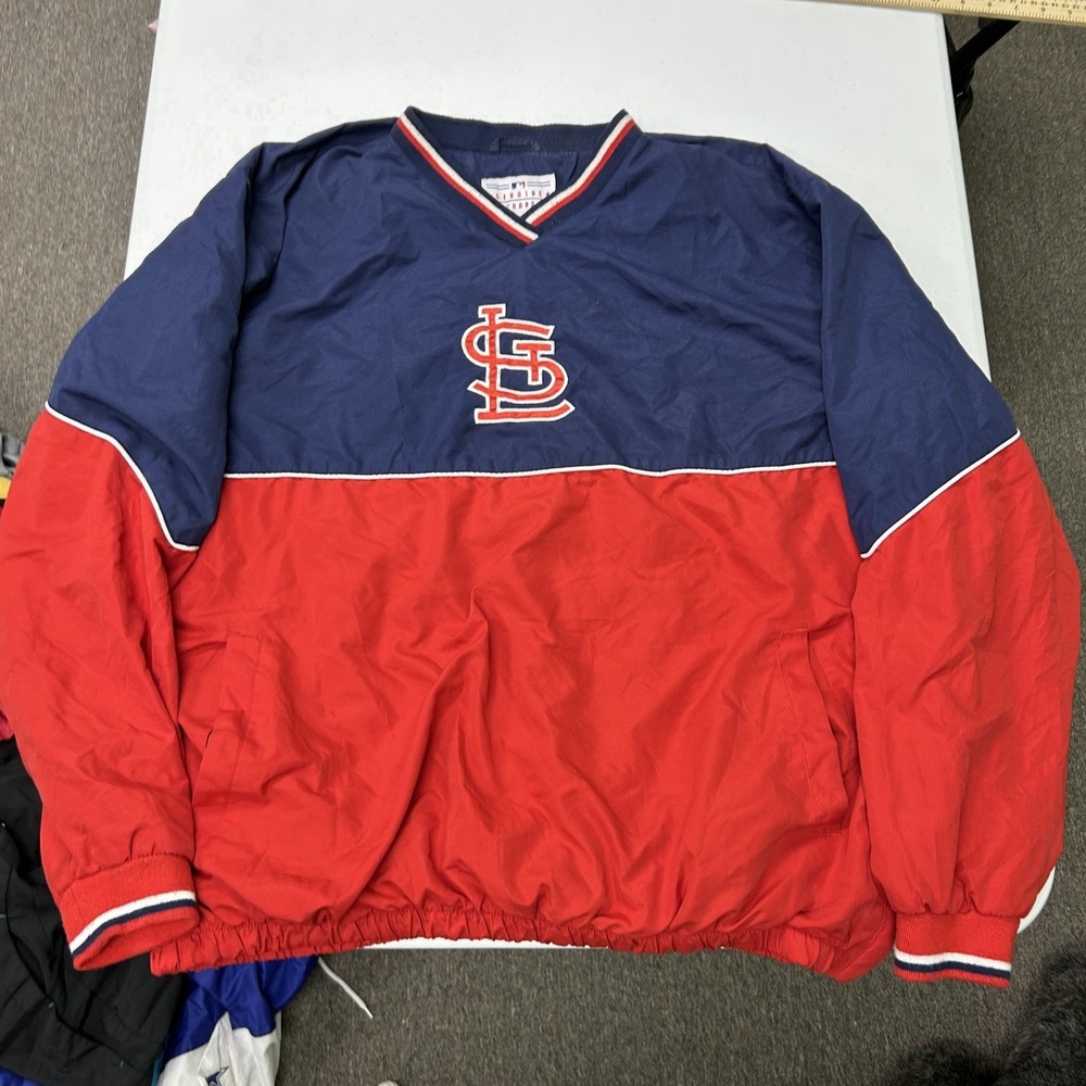 MLB St. Louis Cardinals Windbreaker Mens XXL Red Blue V-Neck Pullover Jacket